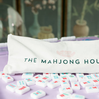 Canvas zippered rectangular Mahjong tile bag with The Mahjong House logo